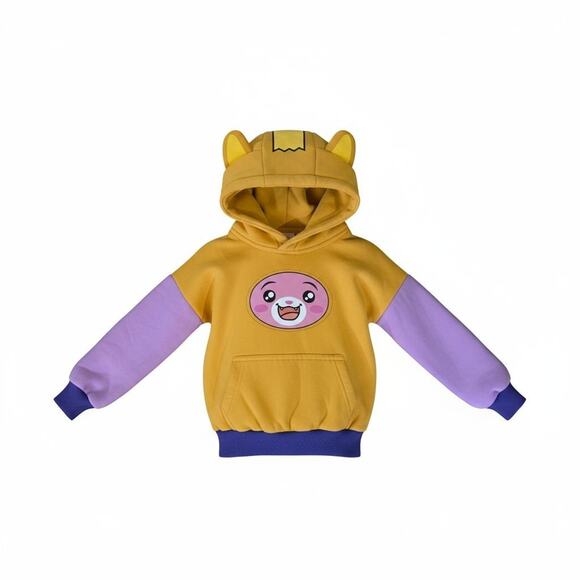 LankyBox Hoodie Little Kid XS Yellow Pink Foxy Ears Tail Graphic Sweatshirt - Picture 1 of 7